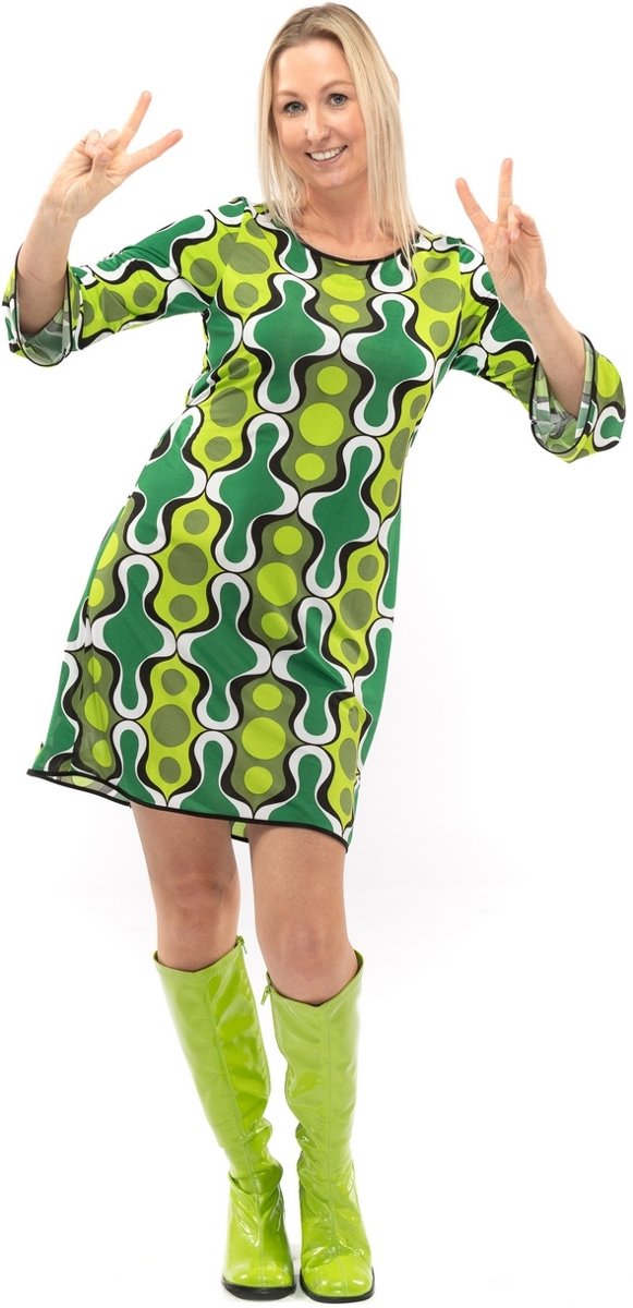 Hippie Kostuum | Jaren 70 Hippie Soul Disco 60s Ga Voor Groen Jurk Vrouw | Large | Carnaval kostuum | Verkleedkleding